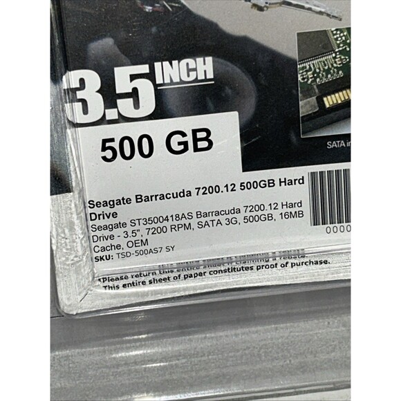 Seagate Barracuda 7200.12 500 GB, Internal, 7200 RPM, 3.5" (ST3500418AS) HDD NEW - Picture 2 of 4